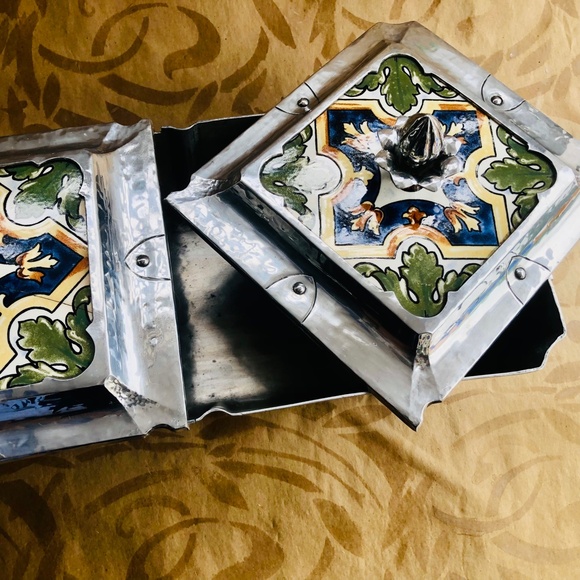 Extremely Rare Cellini Craft Handwrought Tiled Double Server